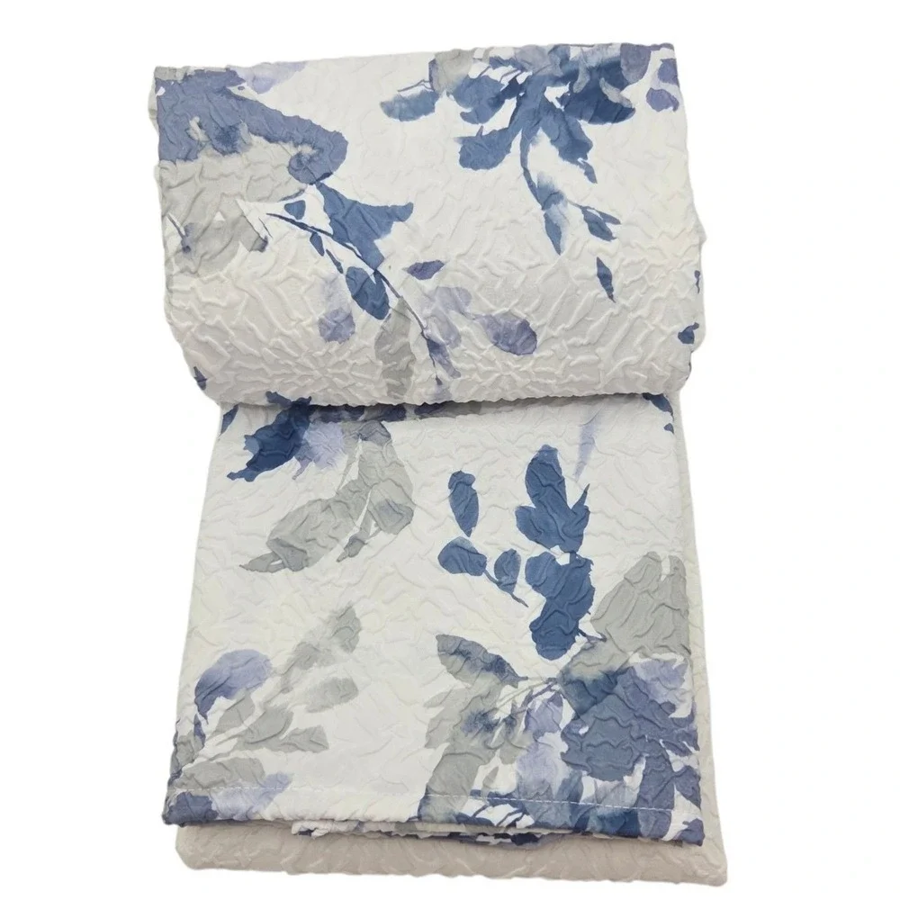 DKNY Floral Silhouette Microsculpt Fabric Shower Curtain White Blue 72x72inch